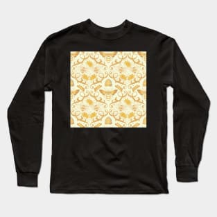 Sweet Nectar Bee Damask Pattern Long Sleeve T-Shirt